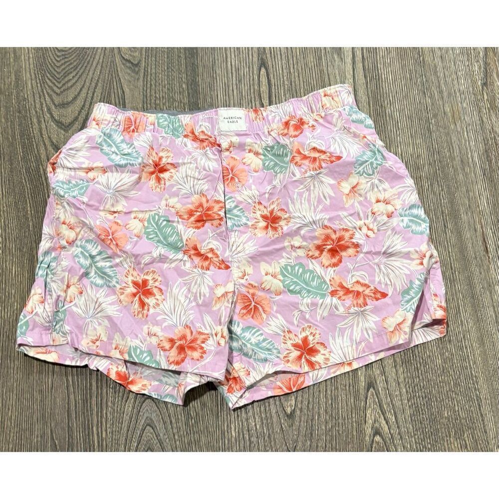American Eagle Womens Floral Pull-On Shorts Mid Rise Elastic Waist Pink Size M